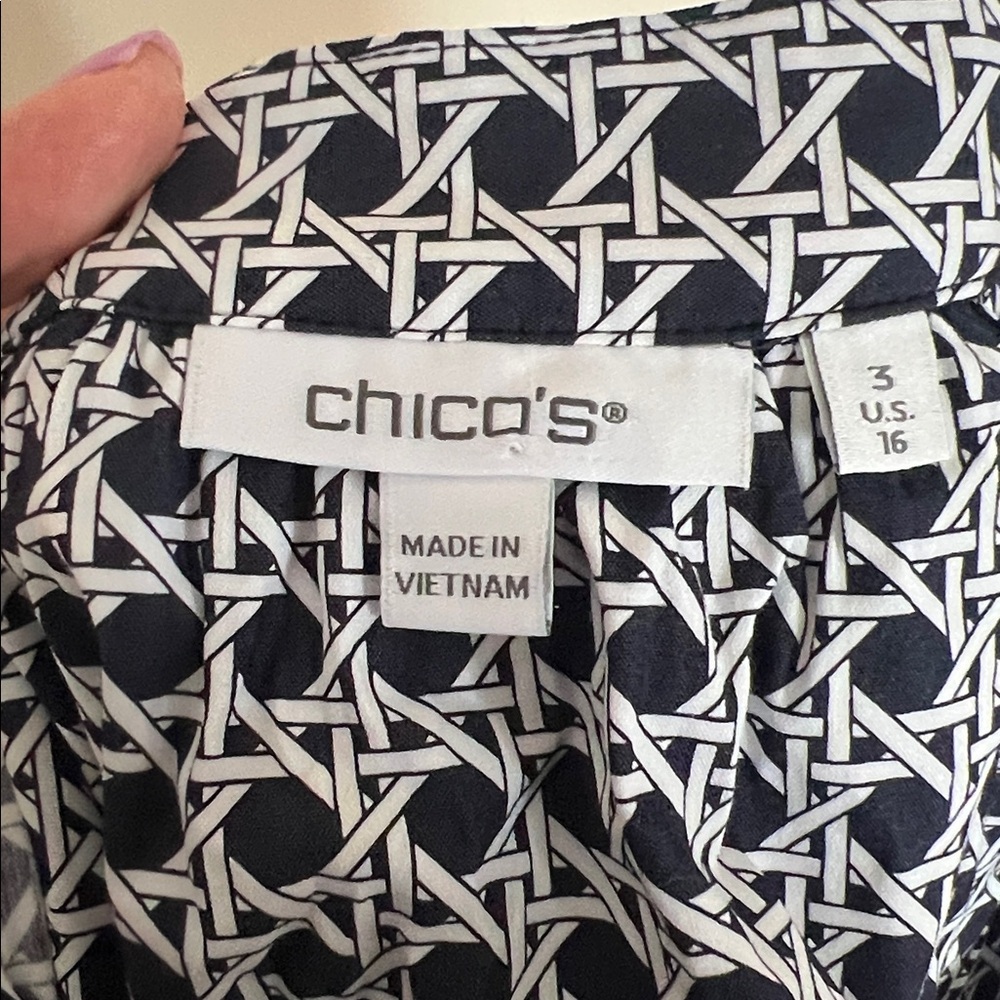 Chico’s Poplin Basket Weave Maxi Dress Smocked Tassel Blue White Chicos Size 3 - Picture 12 of 13